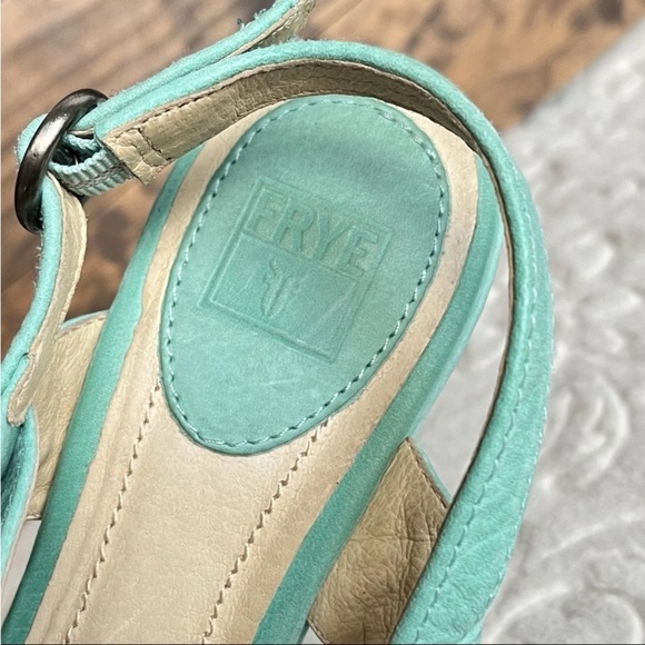 Frye Carlie Sling Platform Wedge Sandals Sz 9.5M Teal Mint Green Chic Prep EUC - Picture 5 of 14